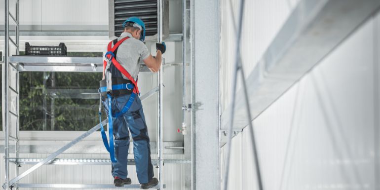 Pracownik na rusztowaniu